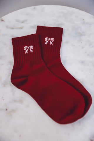 Christmas Bow Socks-Red