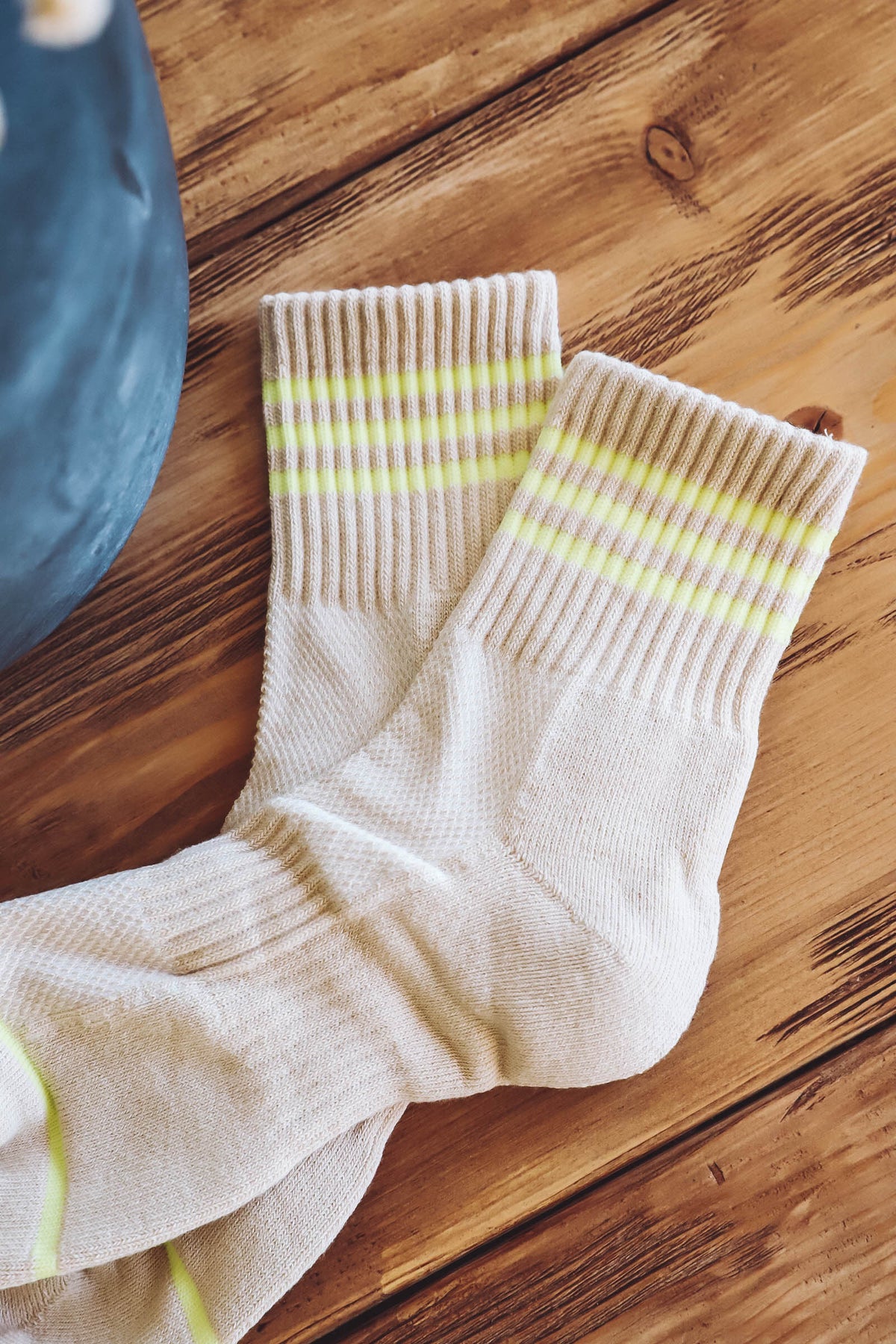 Striped Ankle Sporty Socks-Sand