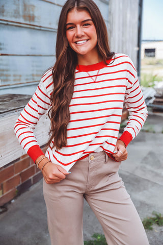 Zoey Striped Sweater-Red/White