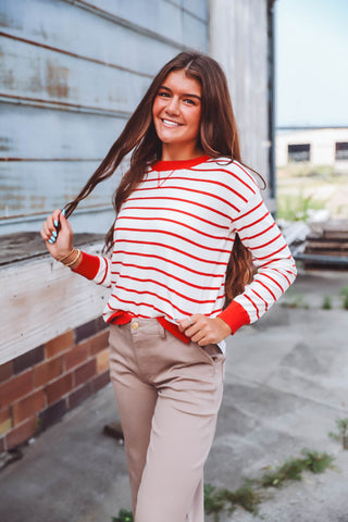 Zoey Striped Sweater-Red/White