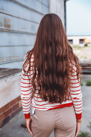 Zoey Striped Sweater-Red/White