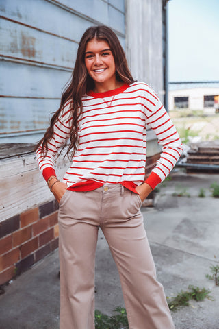 Zoey Striped Sweater-Red/White