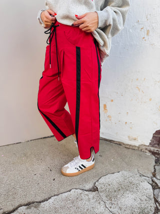 Cool Girl Barrel Pants-Red/Black
