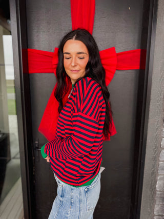 Heidi Striped Pullover-Red/Green