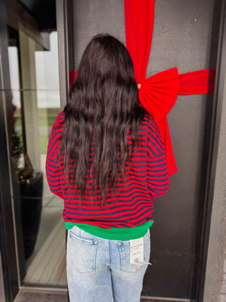 Heidi Striped Pullover-Red/Green