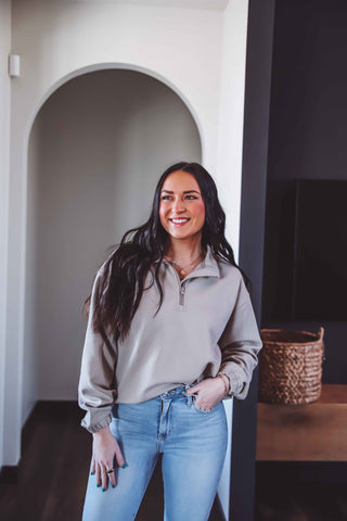 Tessa Quarter Zip Pullover-Taupe