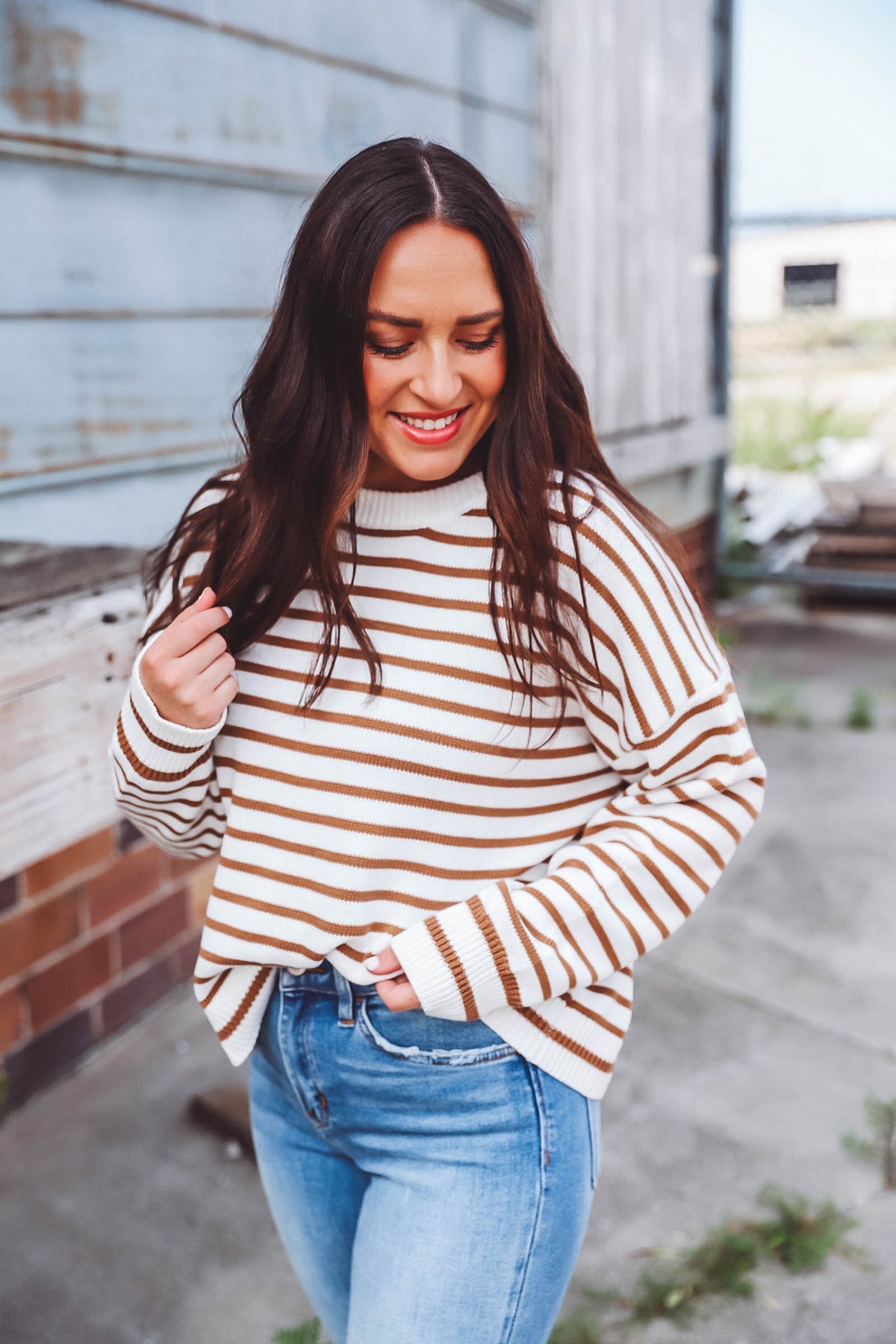 Hattie Striped Sweater-Brown/Ivory