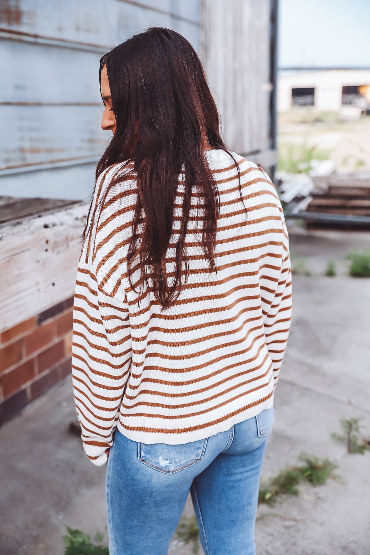 Hattie Striped Sweater-Brown/Ivory