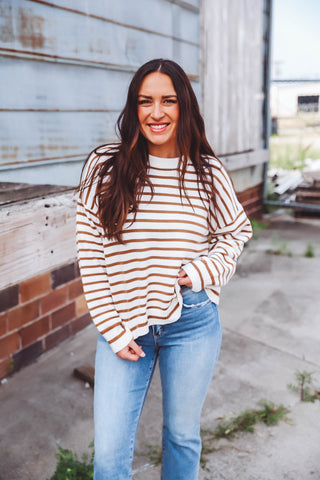 Hattie Striped Sweater-Brown/Ivory