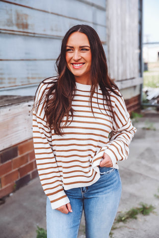 Hattie Striped Sweater-Brown/Ivory