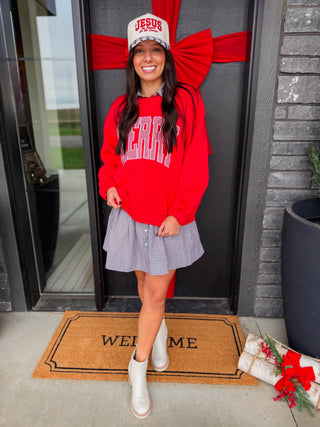 Striped Merry Embroidered Crewneck