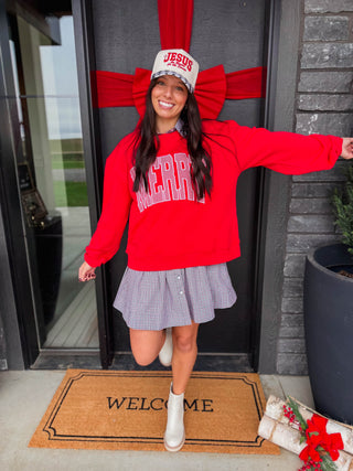 Striped Merry Embroidered Crewneck