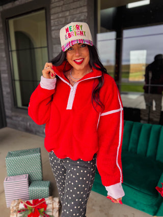 Fireside Sherpa Jacket-Red/Pale Pink