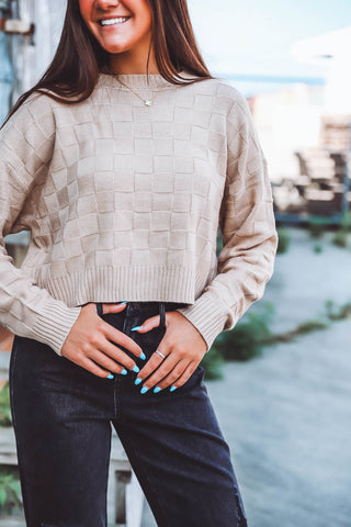 Kayla Checkered Sweater-Taupe