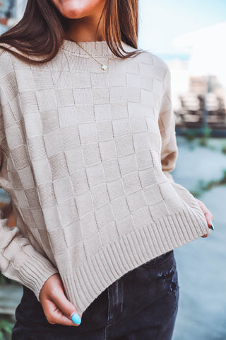 Kayla Checkered Sweater-Taupe