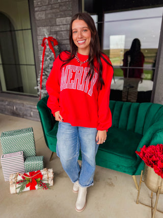 Striped Merry Embroidered Crewneck