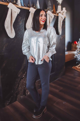 Gloria Metallic Top-Pearl