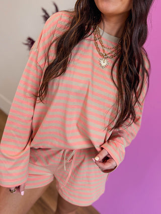 Unwind Striped Shorts-Peach/Mocha
