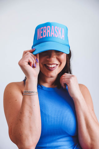 Nebraska Trucker Hat-Blue/Pink