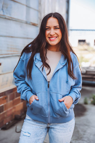 Allie Zip Up Hoodie-Grey Blue