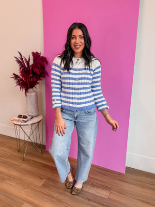Kayla Striped Cardigan-Blue