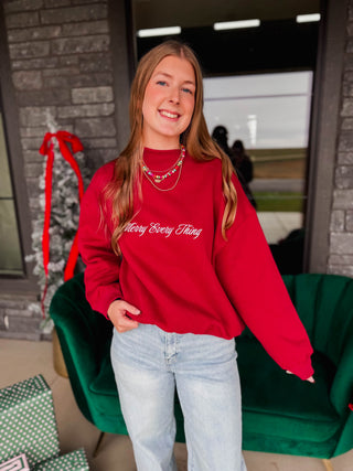 Merry Every Thing Embroidered Sweatshirt-Red