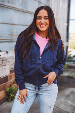 Allie Zip Up Hoodie-Navy