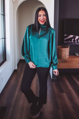 Steph Satin Top-Green