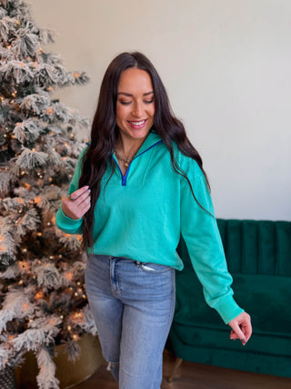 Lilly Quarter Zip Pullover-Jade