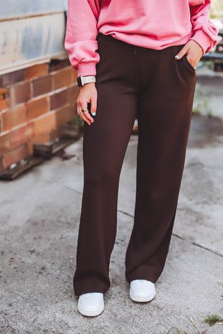 Hallie Wide Leg Sweatpants-Brown