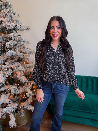 Shanda Floral Top-Black