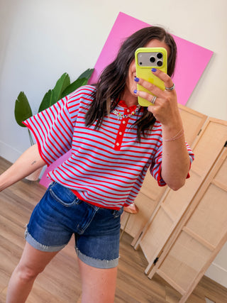 Signature Stripe Knit Top-Blue/Red