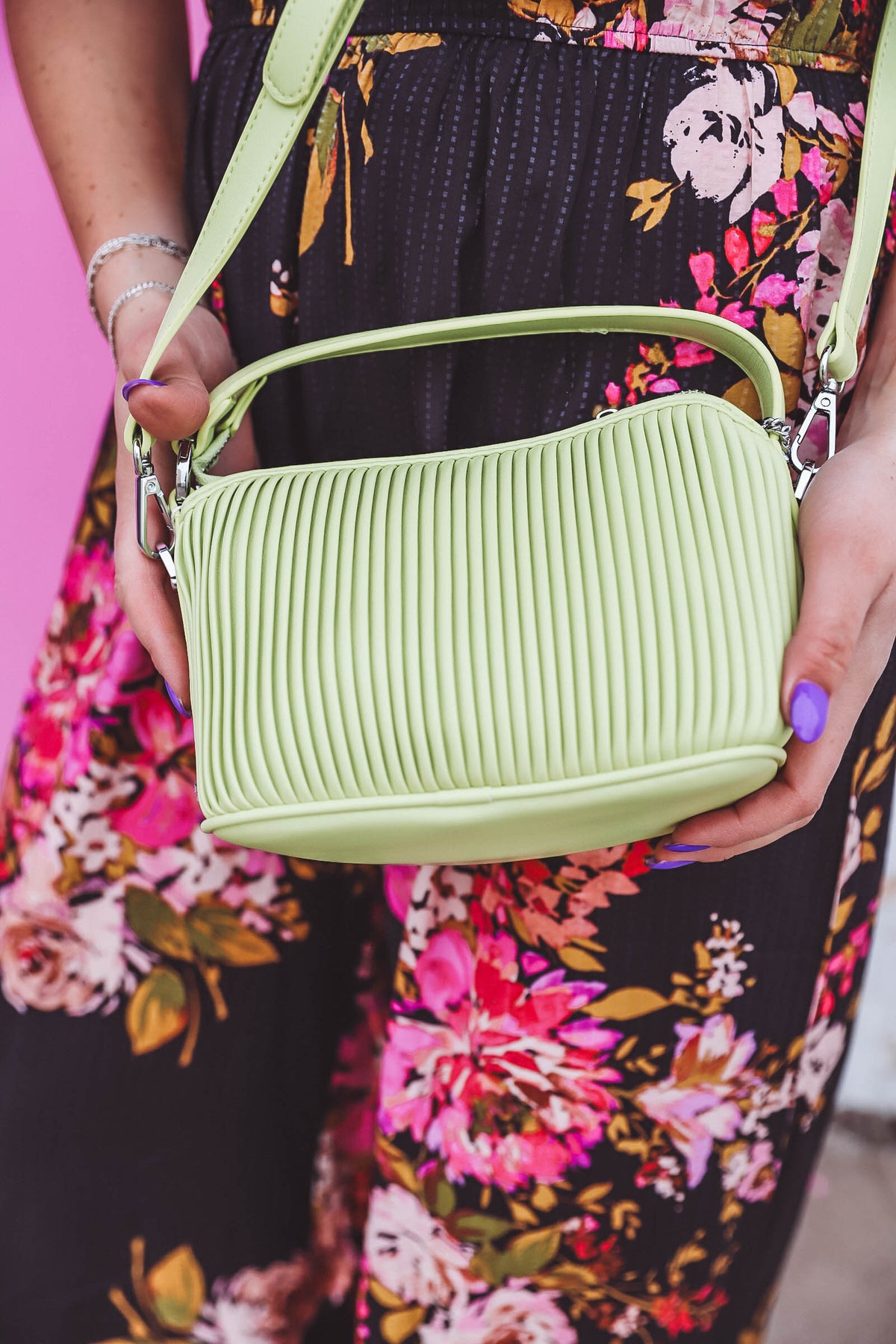 Ella Crossbody-Lime Pleated