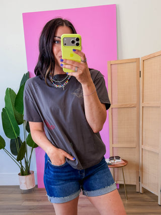 Western Icons Embroidered Tee-Charcoal