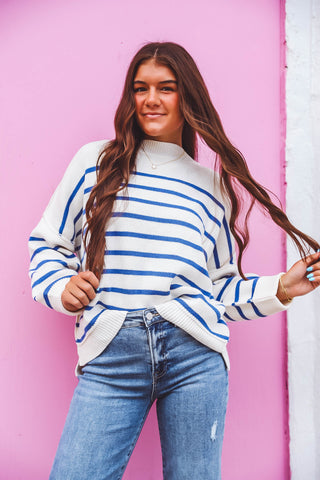 Everly Striped Sweater-Off White/Blue