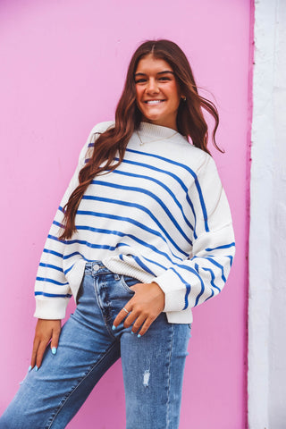 Everly Striped Sweater-Off White/Blue