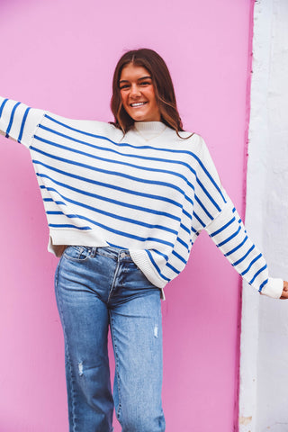 Everly Striped Sweater-Off White/Blue