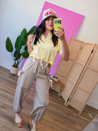Josie Striped Pants-Taupe/White