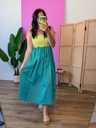 Lena Striped Midi Dress-Kiwi Green