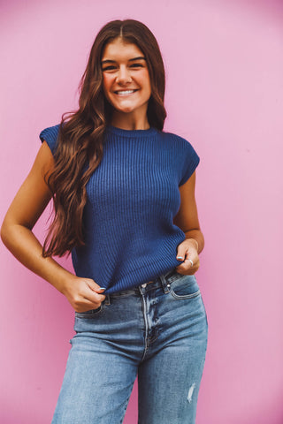 Brynlee Sweater Top-Teal Blue