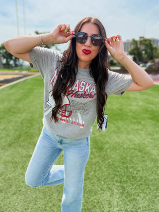 Nebraska Stadium Comfort Tee-Heather Grey