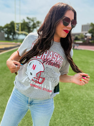 Nebraska Stadium Comfort Tee-Heather Grey