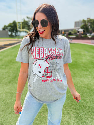 Nebraska Stadium Comfort Tee-Heather Grey