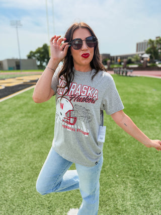 Nebraska Stadium Comfort Tee-Heather Grey
