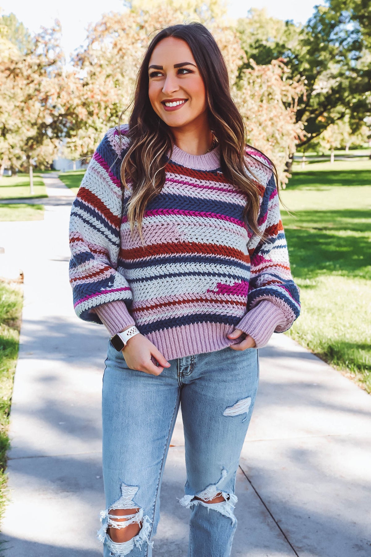Asheville Stripe Sweater-Magenta Punch-Z Supply