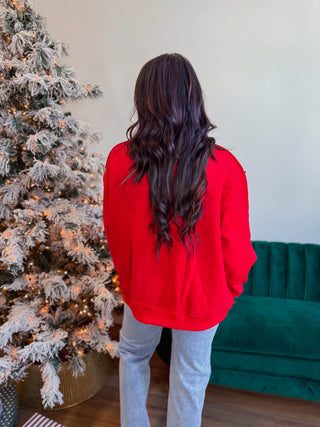 Merry Embroidered Mock Neck Sweatshirt