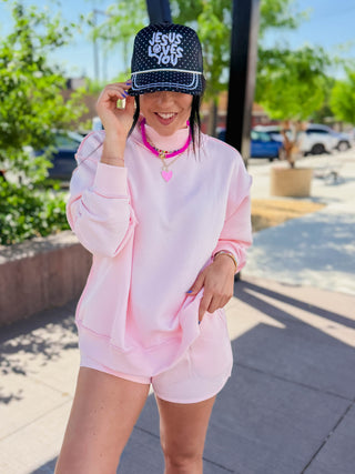 Winnie Mock Neck Sweatshirt-Ballet Pink