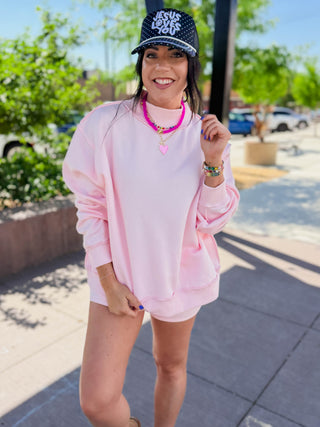Winnie Mock Neck Sweatshirt-Ballet Pink