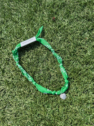Nickel & Suede - Kelly Green Bandana Necklace-Silver Sunburst Heart Charm