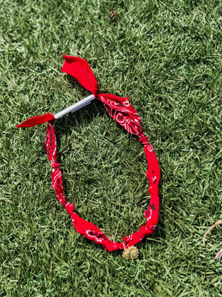 Nickel & Suede - Red Bandana Necklace-Gold Sunburst Heart Charm